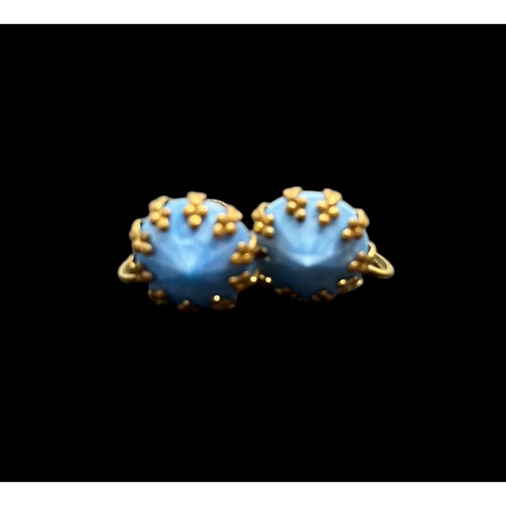 Vintage Screw Back Earrings With Blue Faceted Glass & Gold-Tone Metal Detailing